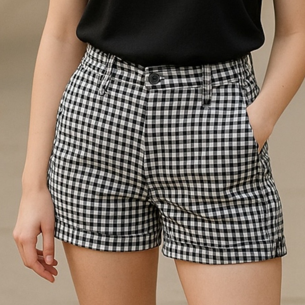 Gap Aubrey Shorts women’s size 6 gingham checkered black & white linen blend NEW - Picture 1 of 13